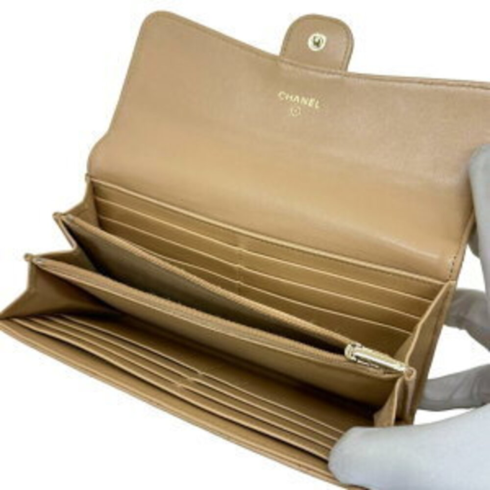 Chanel Lambskin Long Card BL Tan Bifold Beige Wallet Matelasse MaMox GG Shoulder - Picture 5 of 8